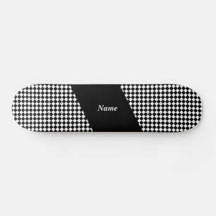 Name Customization Check Black White Skateboard