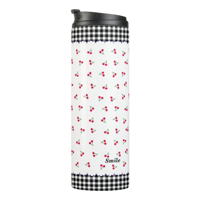 Name Customization Cherry Check Black Thermal Tumbler (Rotated Right)