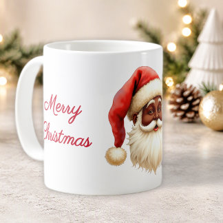 Name, Cute Black Santa Claus, Merry Christmas Coffee Mug
