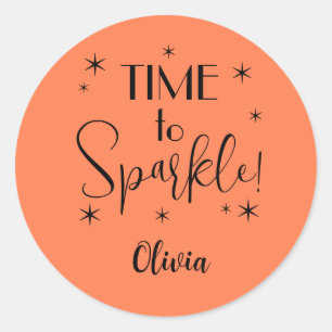 Name Cute Coral Orange Time to Sparkle 1.25-in Classic Round Sticker