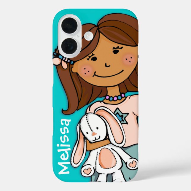 Name cute girl aqua peach dark hair toy rabbit Case-Mate iPhone case (Back)