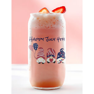 Name, Cute July 4th Gnomes & Balloons Can Glass