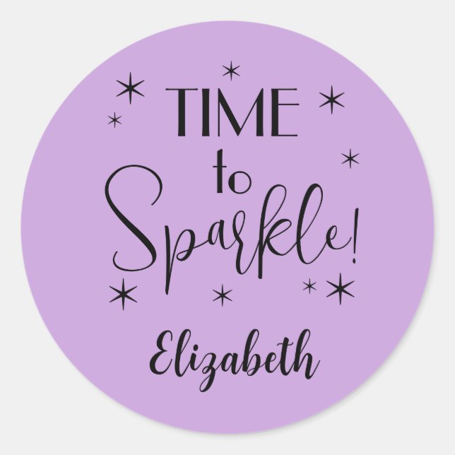 Name || Cute Lavender Time to Sparkle 1.25-in Classic Round Sticker (Front)