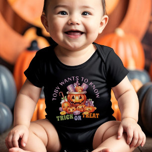 Name Cute Spooky Trick or Treat Halloween Candy Baby Bodysuit