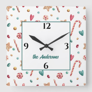 Name, Cute Sweets Candies & Cookies 10.75-in Square Wall Clock