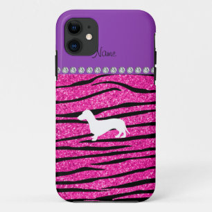 Name dachshund neon hot pink glitter zebra stripes Case-Mate iPhone case