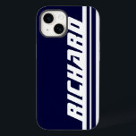 Name dark blue & white stripe sport  Case-Mate iPhone 14 case<br><div class="desc">Dark blue and white sports style iphone case cover. Case reads: Richard or personalise this case with the name of your choice up to 7 letters. A perfect gift for a vibrant sport's fan. Designed by www.mylittleeden.com</div>
