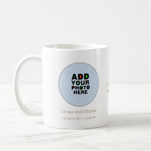 name, date & custom photo white coffee mug