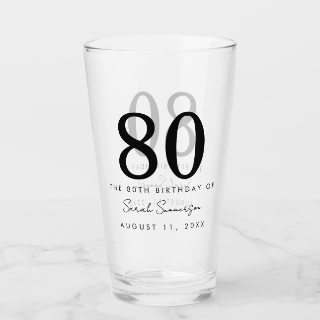 Name Date Eighty 80th Birthday Party Glass (Front)