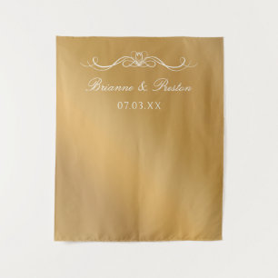 Name & Date Elegant Gold Gradient Wedding Backdrop Tapestry