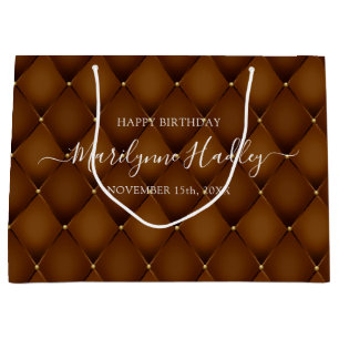 Name Date Harlequin Brown Birthday Large Gift Bag