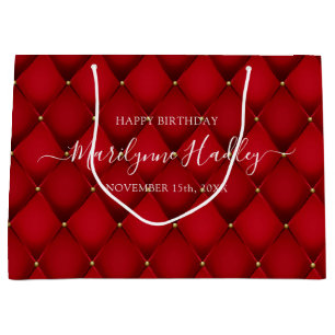 Name Date Harlequin Red Birthday  Large Gift Bag