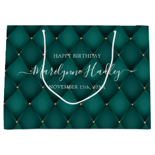 Name Date Harlequin Teal Birthday  Large Gift Bag