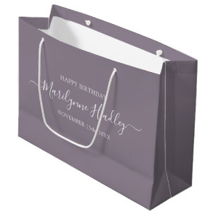 Name Date Purple Birthday Large Gift Bag
