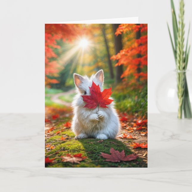Name Day Bunny With Red Leaf Card (Front)
