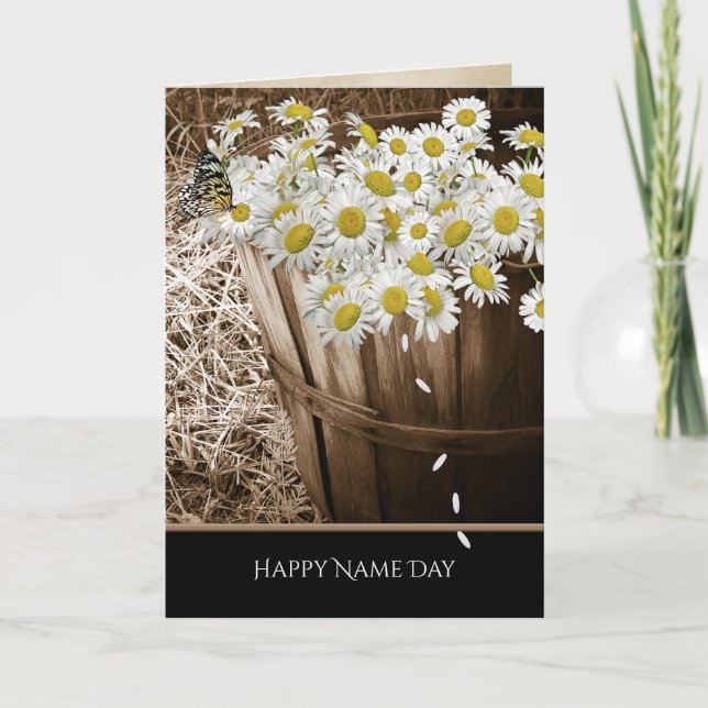 Name Day daisy basket with butterfly Card (Front)