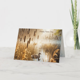 Name Day Duck in Misty Pond Card