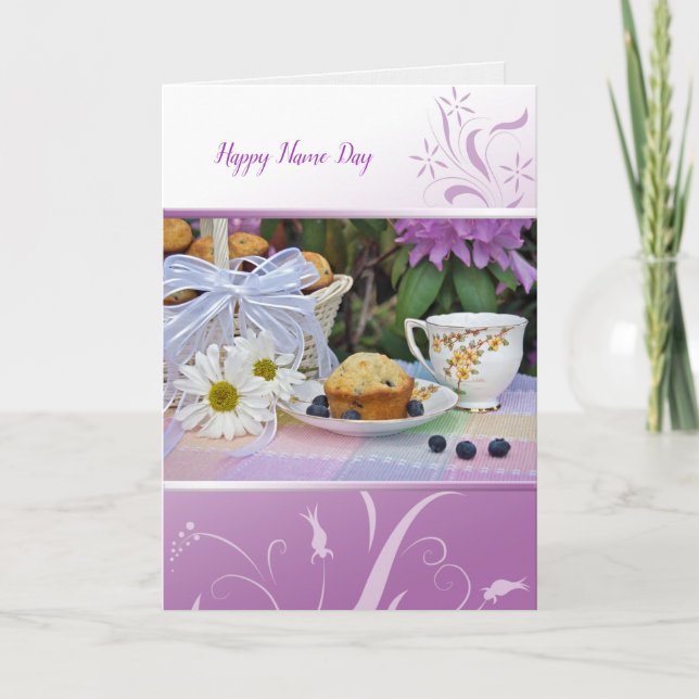 Name Day garden tea with muffins Card (Front)