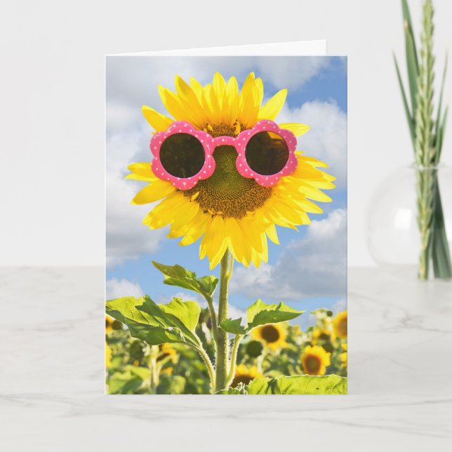 Name Day Sunflower With Sunglasses Card (Front)