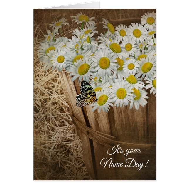 Name Day-white daisies and butterfly (Front)
