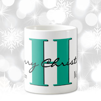 Name, December Green Turquoise | Merry Christmas Coffee Mug