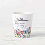 Name Definition Country Rustic Wildflower Border Latte Mug<br><div class="desc">Wildflower latte mug with custom name definition. The personalisation template is ready for you to add your name and your chosen definition, listing 3 personal attributes, characteristics or skills which could be true, funny, good or bad. The design features watercolor country wild flowers including poppy, daisy, cornflower, coneflower and clover....</div>