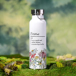 Name Definition with Modern Wildflower Border Water Bottle<br><div class="desc">Wildflower water bottle with custom name definition. The personalisation template is ready for you to add your name and your chosen definition, listing 3 personal attributes, characteristics or skills which could be true, funny, good or bad. The design features watercolor country wild flowers including poppy, daisy, cornflower, coneflower and clover....</div>