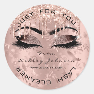 Name Drips Pink Gold Lashes Floral Birds Classic Round Sticker