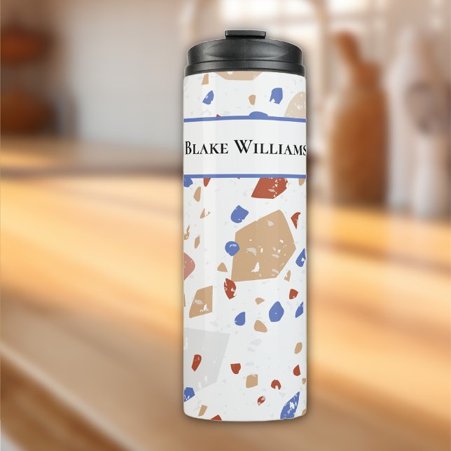 Name, Earth Tones Mosaic Terrazzo Pattern 12oz Thermal Tumbler (Creator Uploaded)
