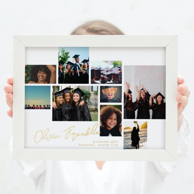 Name Editable Multi Photo Grad Collage School GOLD Foil Prints (Creator Uploaded)