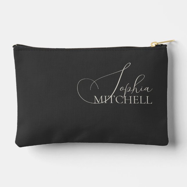 Name Elegant Script Black Accessory Pouch (Back)