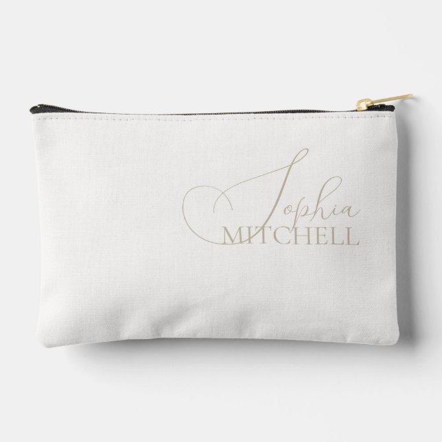 Name Elegant Script Ivory Accessory Pouch (Back)