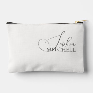 Name Elegant Script White Accessory Pouch
