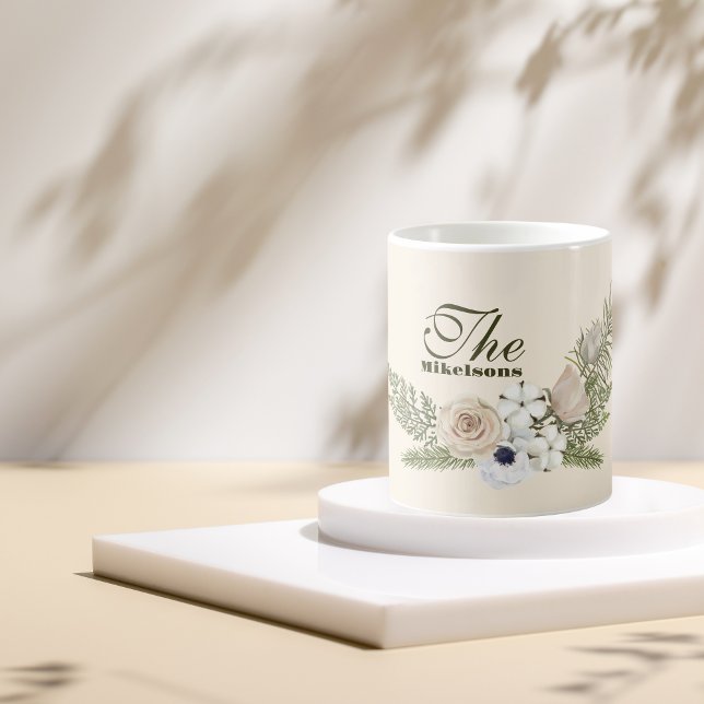 Name Elegant Watercolor Floral Christmas  Coffee Mug (Creator Uploaded)