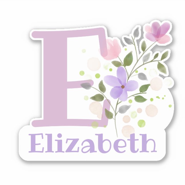 Name Elizabeth plus Initial with Floral Design (Front)