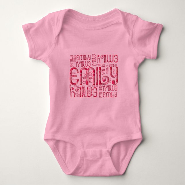Name Emily Cute Typography Love Hearts Baby Bodysuit (Front)