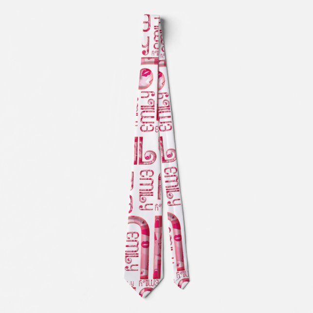 Name Emily Cute Typography Love Hearts Tie (Front)