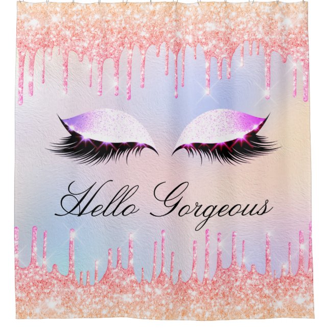 Name Eyelashes Makeup Pink Bride Girly Drips Shower Curtain (Front)