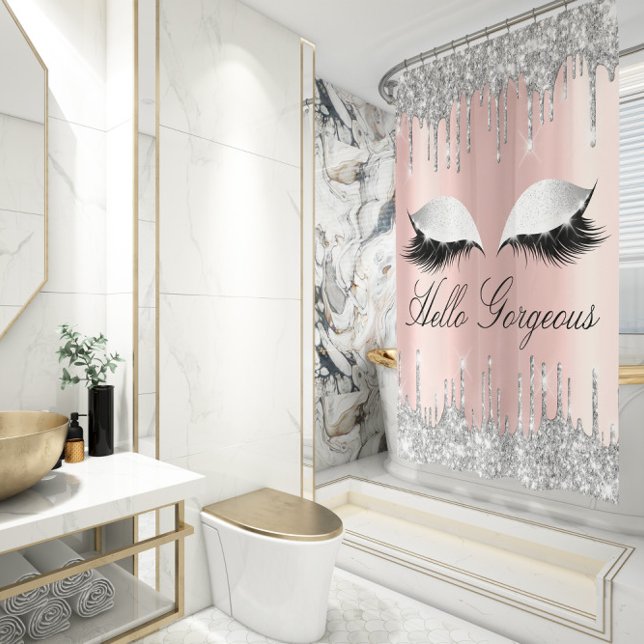 Name Eyelashes Makeup Silver Rose Girly Drips Shower Curtain (Name Eyelashes Makeup Silver Rose Girly Drips Shower Curtain)
