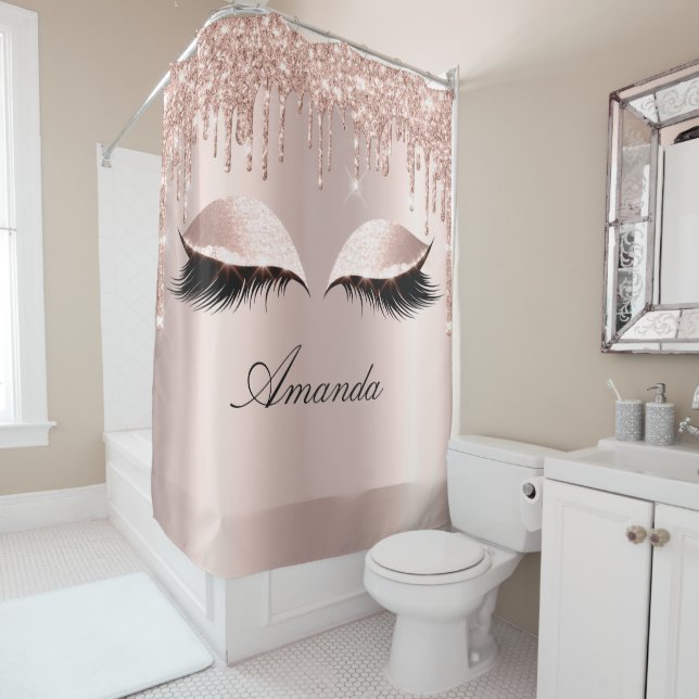 Name Eyelashes Makeup Spark Rose Girly Drips Shower Curtain (In Situ)