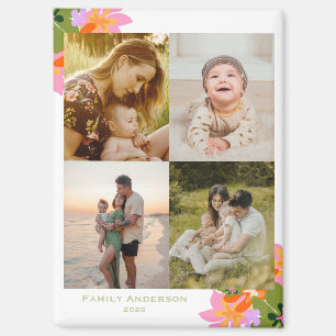 Name family 4 photos collage floral cute magnet