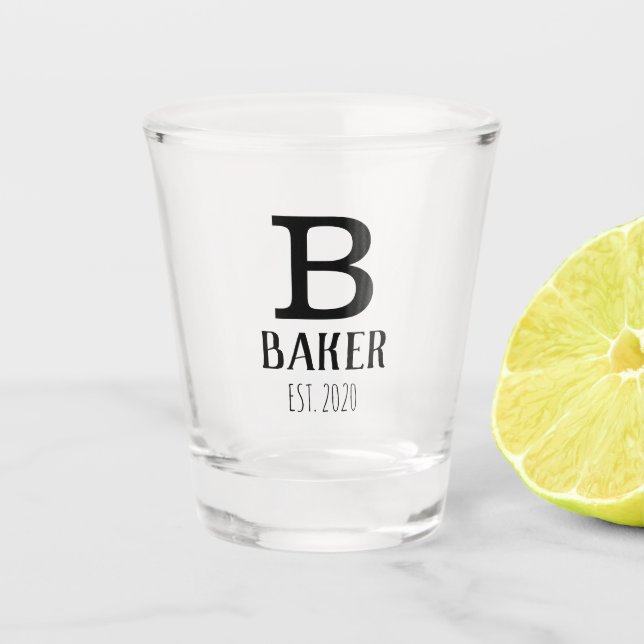 Name Family Simple Typography Text Monogram Black Shot Glass (Front)