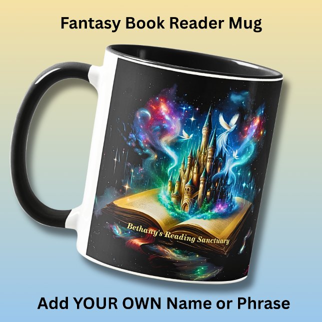 Name, Fantasy Castle Book Novel Reading Sanctuary Mug (Creator Uploaded)