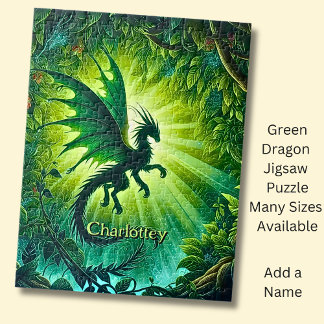 Name, Fantasy Dragon Flying in Green Light Rays Jigsaw Puzzle