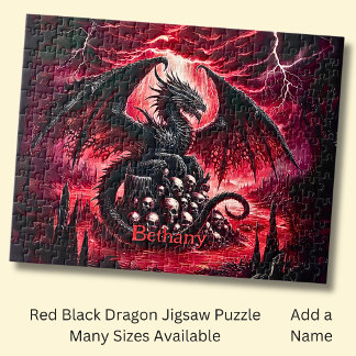 Name, Fantasy Fire Dragon with Skulls Jigsaw Puzzle