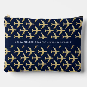Name Faux Gold Aeroplanes Travel Accessory Pouch
