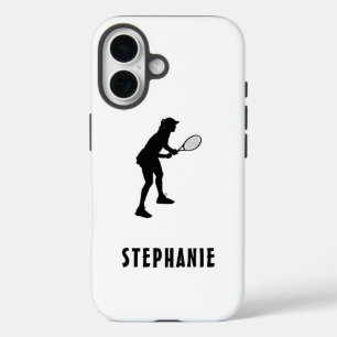 Name Female Tennis Player Racket Black And White iPhone 16 Case