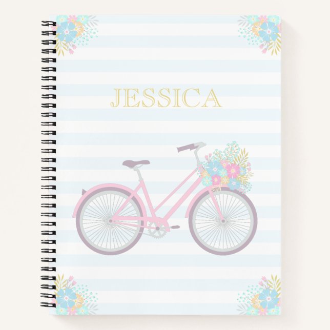 Name Flower Bicycle Cute Pastel Hipster Notebook (Front)