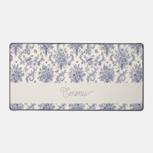 Name French Country Toile de Jouy Blue Pattern Desk Mat