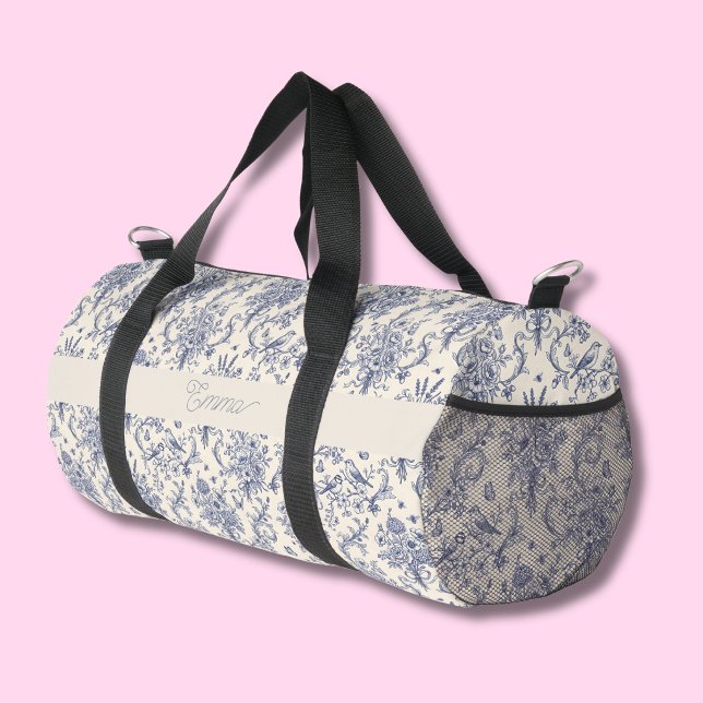 Name French Country Toile de Jouy Blue Pattern  Duffle Bag (Creator Uploaded)